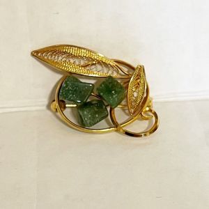 Green Stones and Gold Leaf Brooch